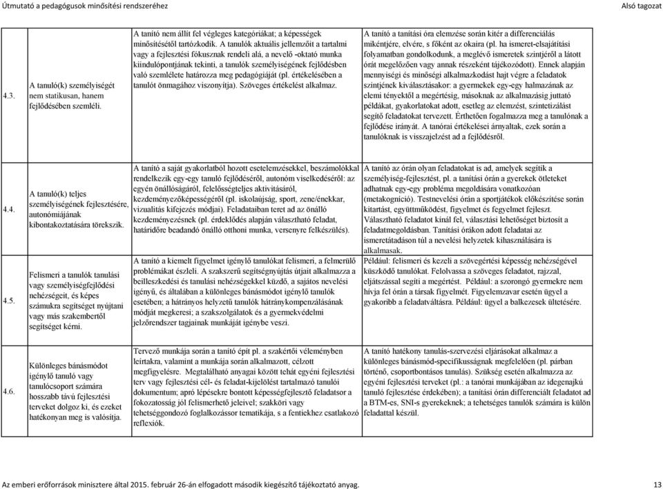 meg pedagógiáját (pl. értékelésében a tanulót önmagához viszonyítja). Szöveges értékelést alkalmaz.