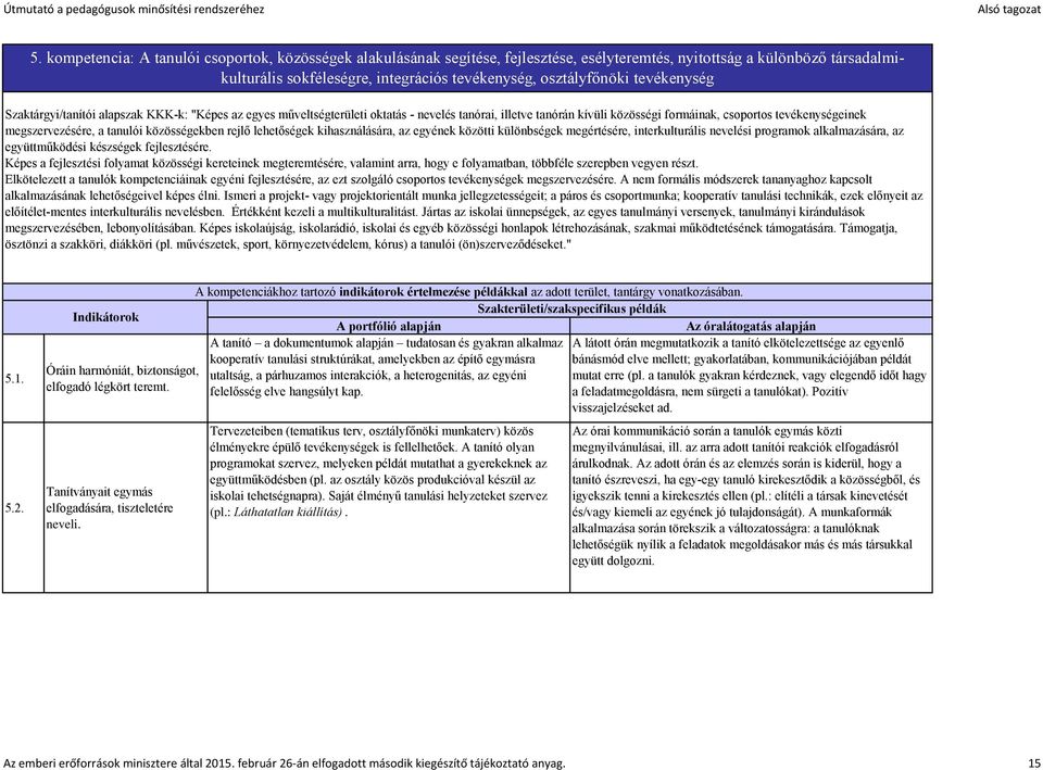 tanulói közösségekben rejlő lehetőségek kihasználására, az egyének közötti különbségek megértésére, interkulturális nevelési programok alkalmazására, az együttműködési készségek fejlesztésére.