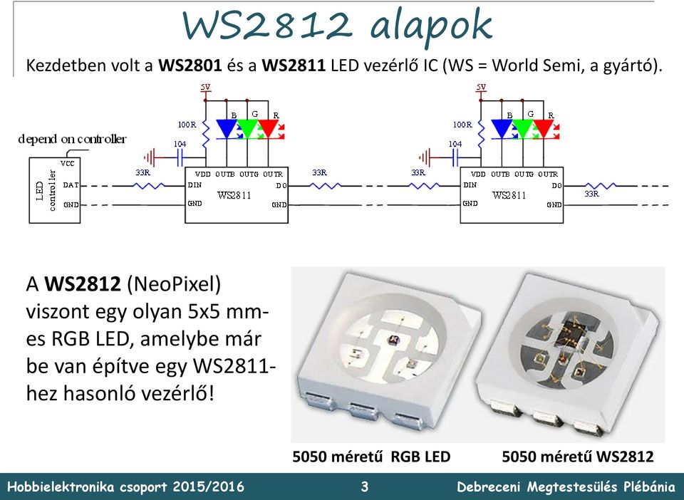 A WS2812 (NeoPixel) viszont egy olyan 5x5 mmes RGB LED,
