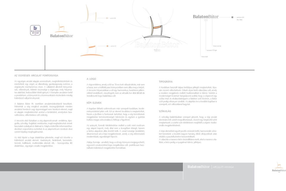 A komplex arculaton belül a produktum, a környezet és a kommunikáció részterülete mindig különböző súllyal érvényesül. A Balaton Bútor Rt. esetében arculatmódosításról beszélünk.