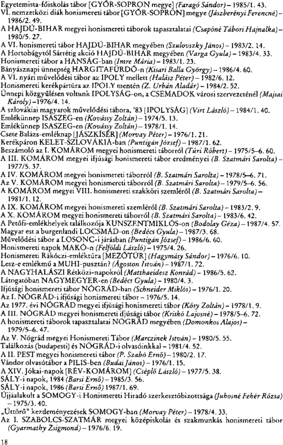 A Hortobágyról Sárrétig akció HAJDÚ-BIHAR megyében (Varga Gyula)- 1983/4. 33. Honismereti tábor a HANSÁG-ban (Imre Mária)- 1983/1. 23. Bányásznapi ünnepség HARGITAFÜRDŐ-n (Kisan Balla György)-1986/4.