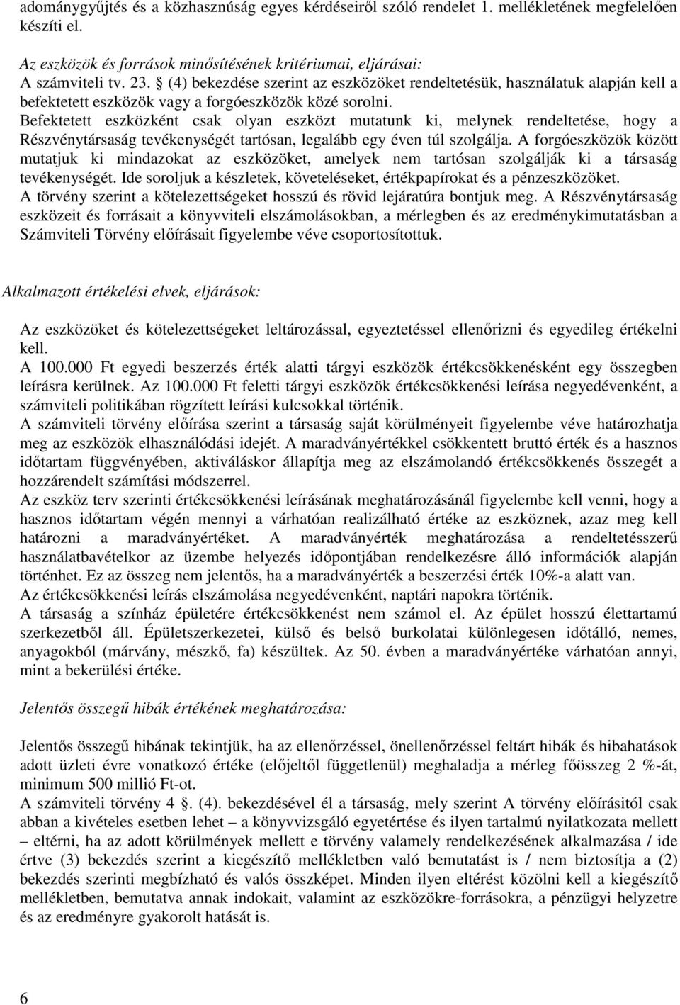 Befektetett eszközként csak olyan eszközt mutatunk ki, melynek rendeltetése, hogy a Részvénytársaság ét tartósan, legalább egy éven túl szolgálja.