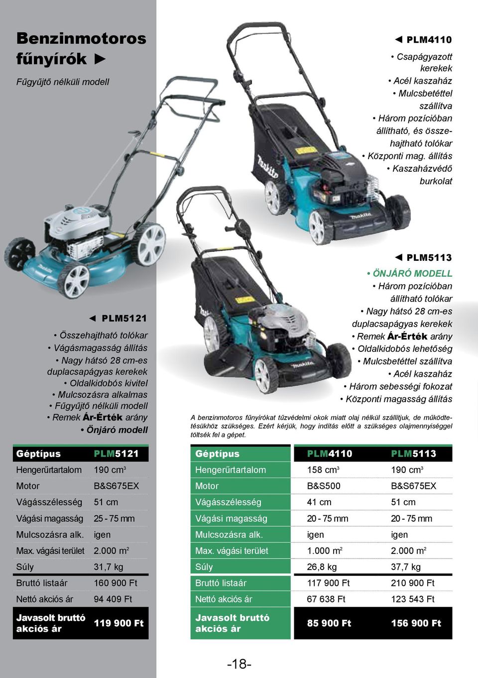 Ár-Érték arány Önjáró modell PLM5113 Önjáró modell Három pozícióban állítható tolókar Nagy hátsó 28 cm-es duplacsapágyas kerekek Remek Ár-Érték arány Oldalkidobós lehetőség Mulcsbetéttel szállítva