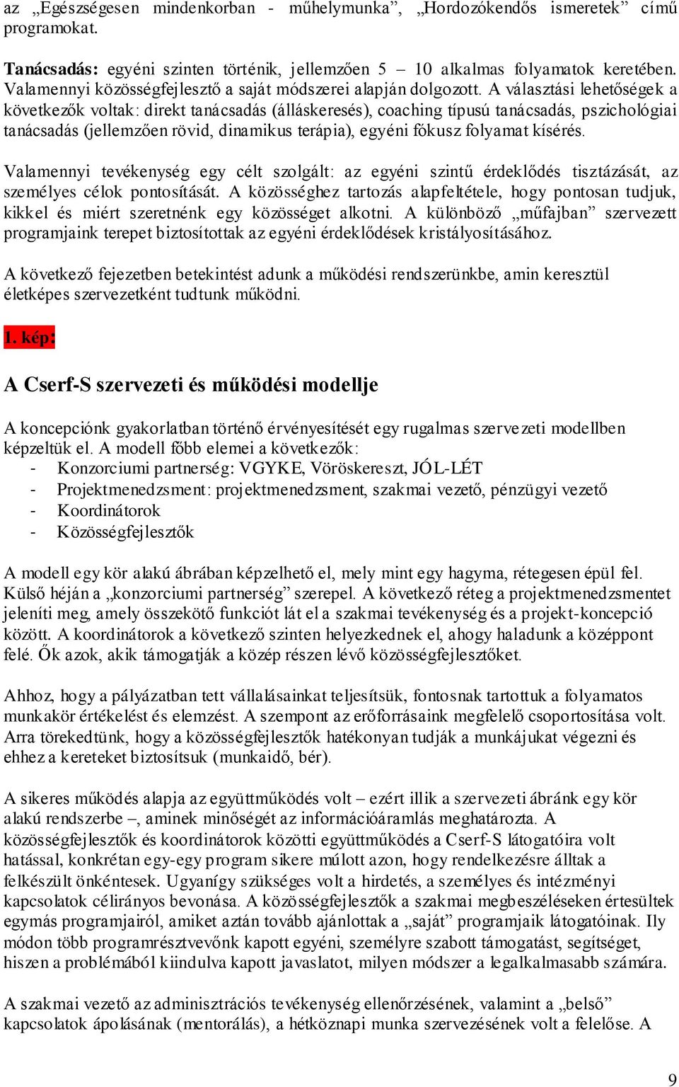 A választási lehetőségek a következők voltak: direkt tanácsadás (álláskeresés), coaching típusú tanácsadás, pszichológiai tanácsadás (jellemzően rövid, dinamikus terápia), egyéni fókusz folyamat