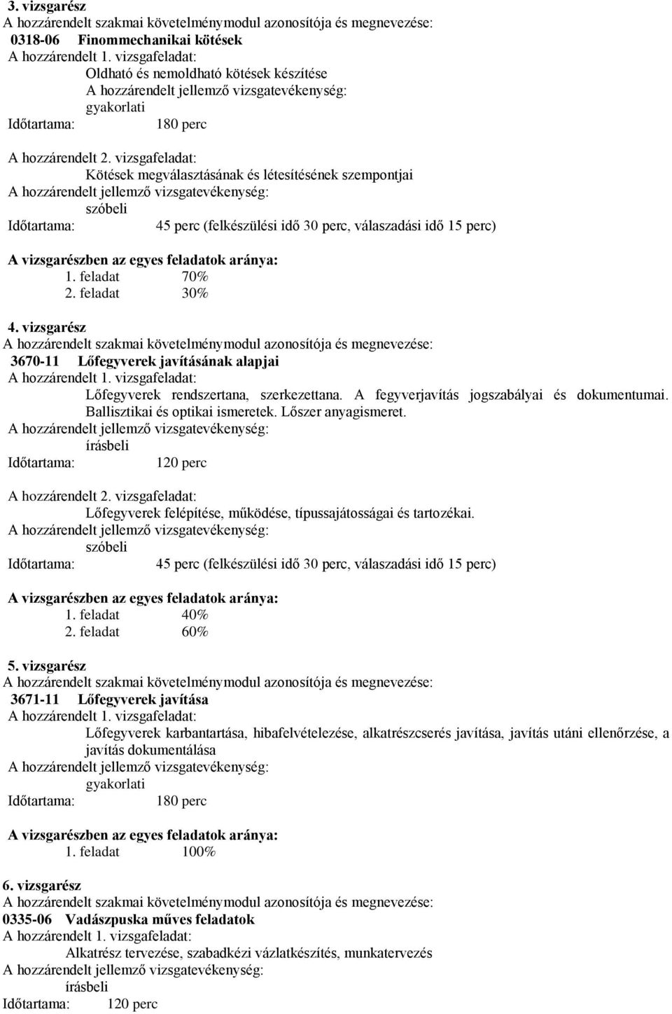 vizsgafeladat: Kötések megválasztásának és létesítésének szempontjai szóbeli Időtartama: 45 perc (felkészülési idő 30 perc, válaszadási idő 15 perc) vizsgarészben az egyes feladatok aránya: 1.