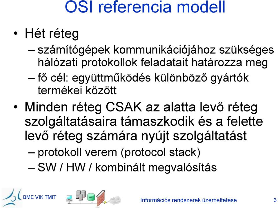 az alatta levő réteg szolgáltatásaira támaszkodik és a felette levő réteg számára nyújt