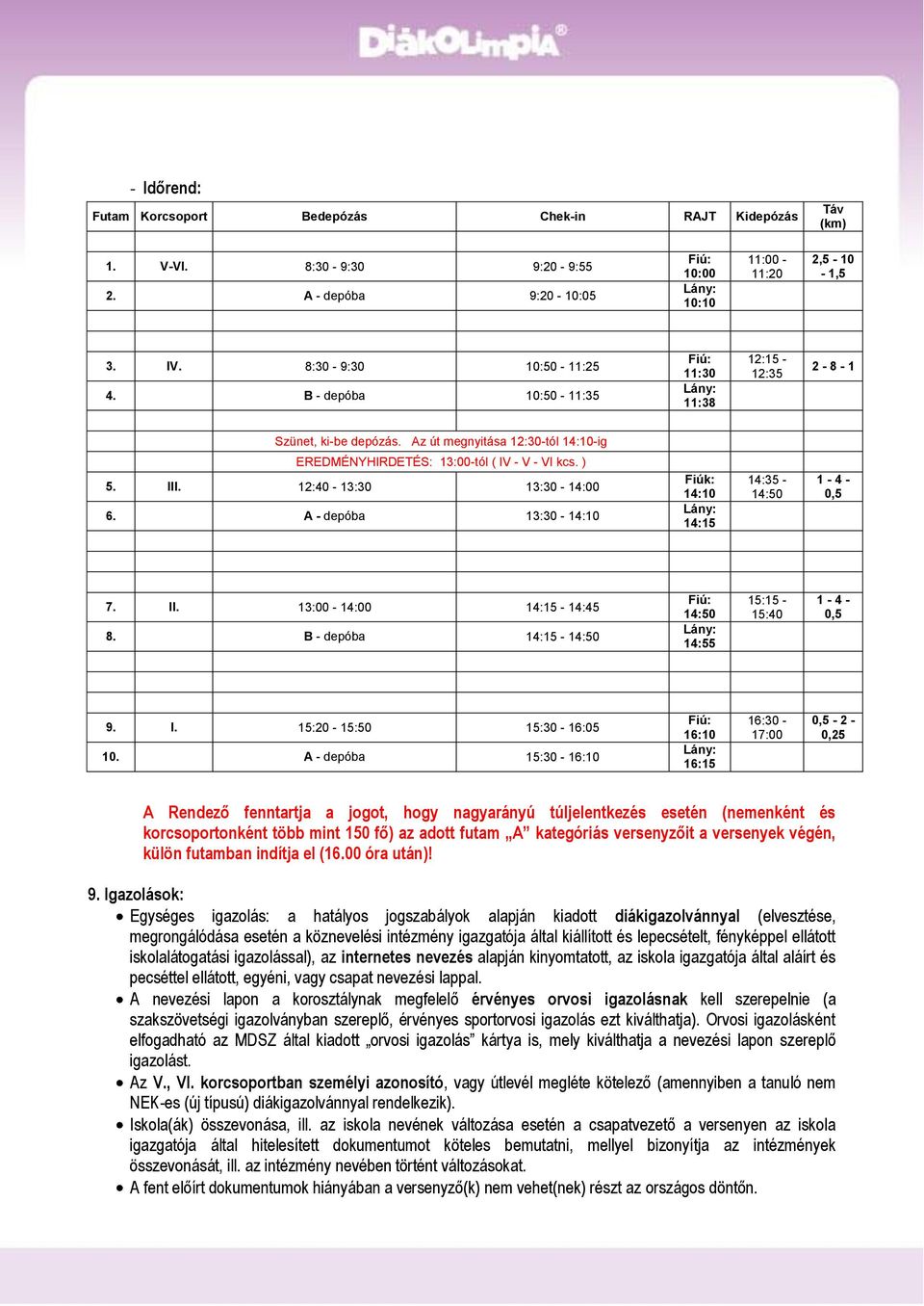 ) 5. III. 12:40-13:30 13:30-14:00 6. A - depóba 13:30-14:10 Fiúk: 14:10 Lány: 14:15 14:35-14:50 1-4 - 0,5 7. II. 13:00-14:00 14:15-14:45 8.