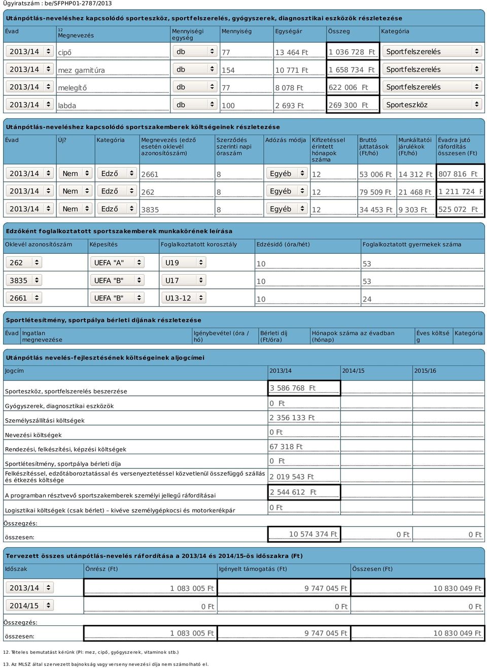 693 Ft 269 300 Ft Sporteszköz Utánpótlás-neveléshez kapcsolódó sportszakemberek költségeinek részletezése Évad Új?