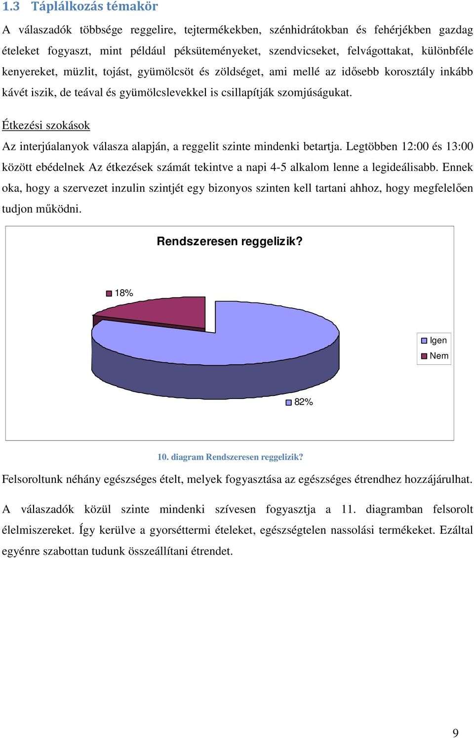 Étkezési szokások Az interjúalanyok válasza alapján, a reggelit szinte mindenki betartja.