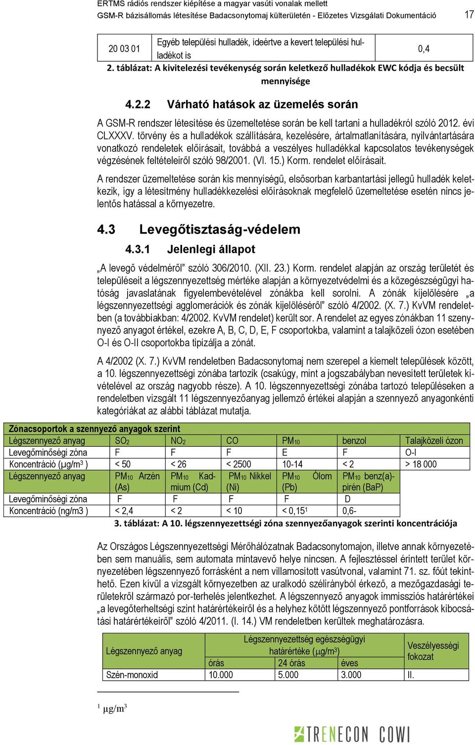 2 Várható hatások az üzemelés során A GSM-R rendszer létesítése és üzemeltetése során be kell tartani a hulladékról szóló 2012. évi CLXXXV.