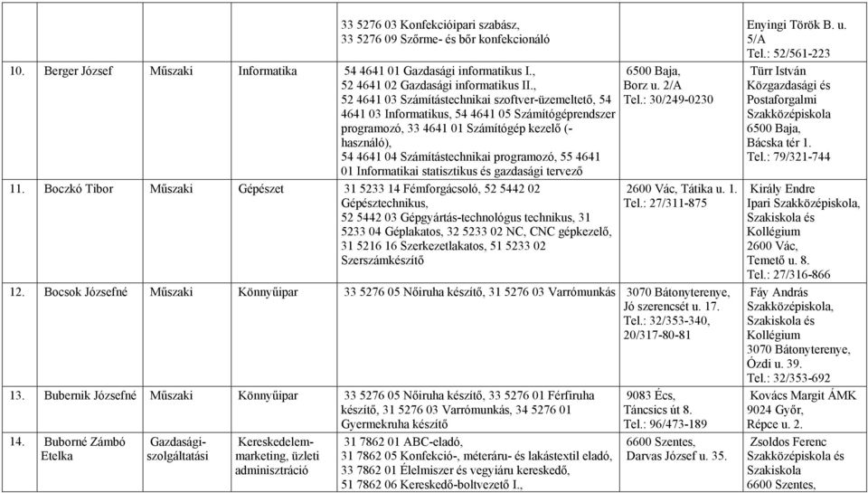 programozó, 55 4641 01 Informatikai statisztikus és gazdasági tervező 11.