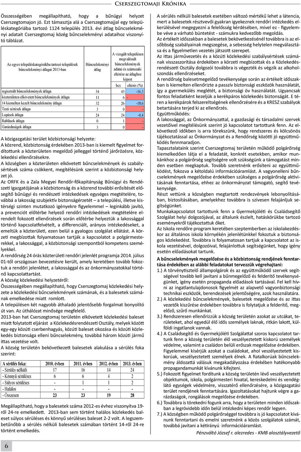 Az egyes településkategórákba tartozó települések bűncselekményi átlagai 2013-ban Bűncselekményi átlag A vizsgált településen megvalósult bűncselekmények adatai és számszaki eltérése az átlaghoz