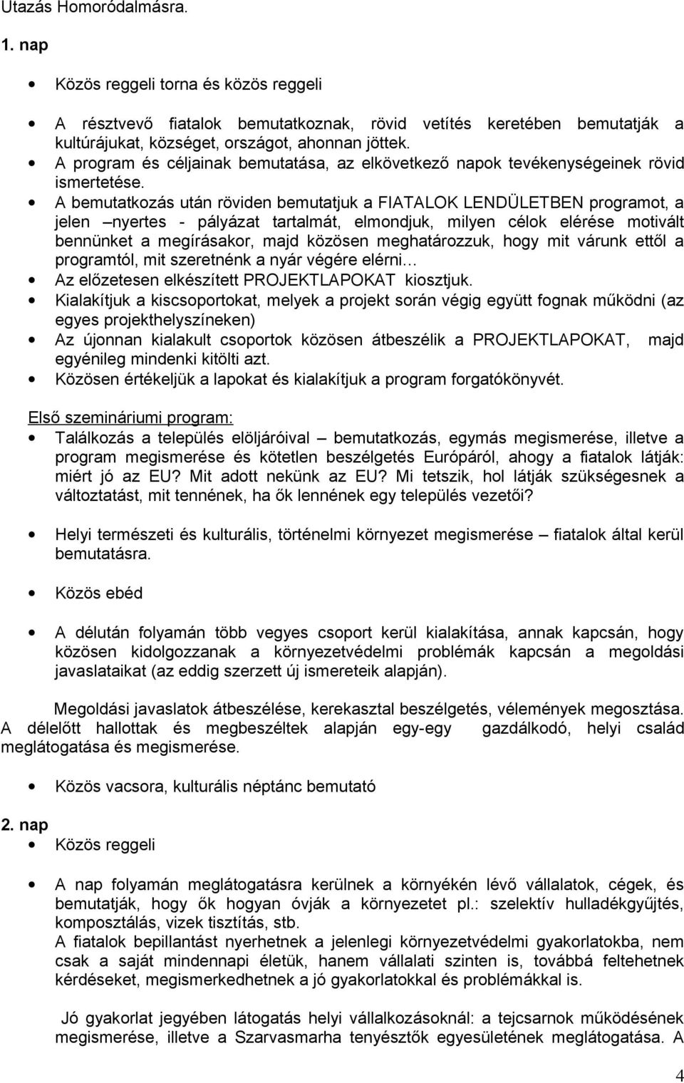 A bemutatkozás után röviden bemutatjuk a FIATALOK LENDÜLETBEN programot, a jelen nyertes - pályázat tartalmát, elmondjuk, milyen célok elérése motivált bennünket a megírásakor, majd közösen