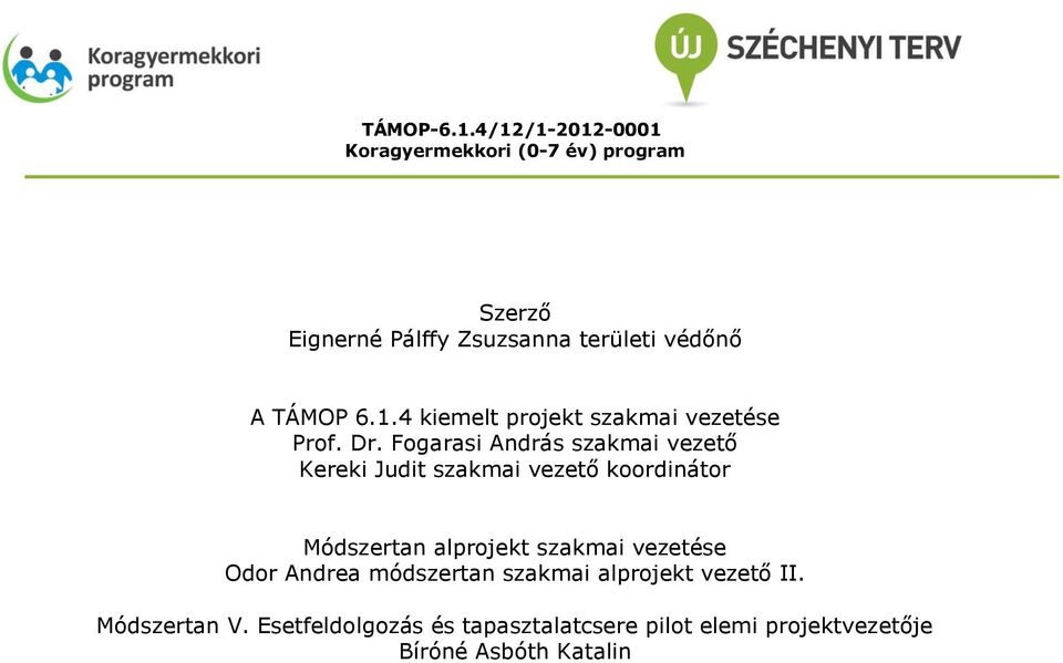 Fogarasi András szakmai vezető Kereki Judit szakmai vezető koordinátor Módszertan alprojekt