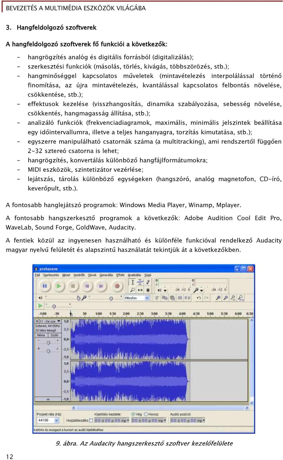 ); - effektusok kezelése (visszhangosítás, dinamika szabályozása, sebesség növelése, csökkentés, hangmagasság állítása, stb.