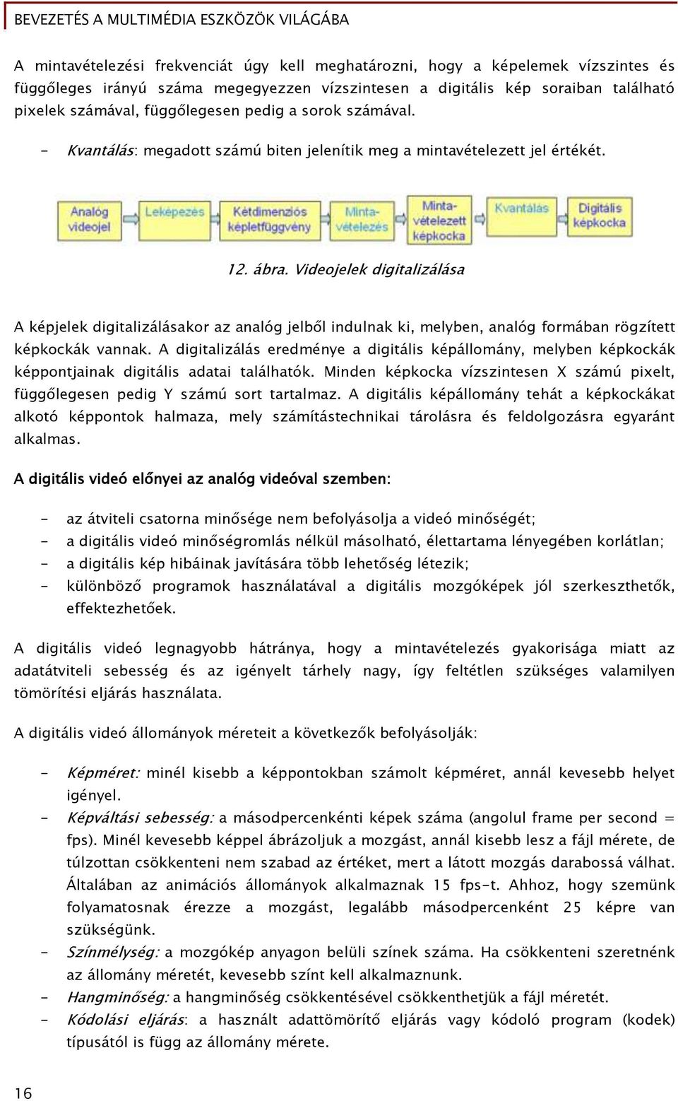 Videojelek digitalizálása A képjelek digitalizálásakor az analóg jelből indulnak ki, melyben, analóg formában rögzített képkockák vannak.