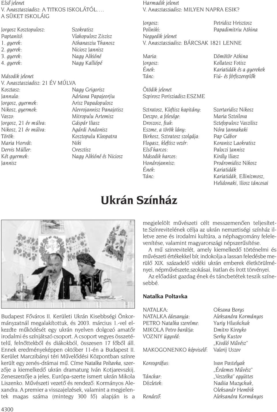 Anasztasziadisz: 21 ÉV MÚLVA Kosztasz: Nagy Grigorisz Jannula: Adriana Papajeorjiu Jorgosz, gyermek: Arisz Papadopulosz Nikosz, gyermek: Alevrojannisz Panajotisz Vaszo: Mitropulu Artemisz Jorgosz, 21