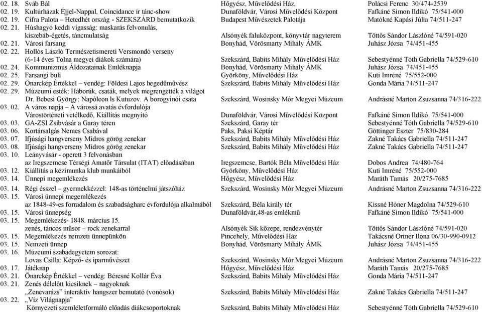 Cifra Palota Hetedhét ország - SZEKSZÁRD bemutatkozik Budapest Művészetek Palotája Matókné Kapási Júlia 74/511-247 02. 21.