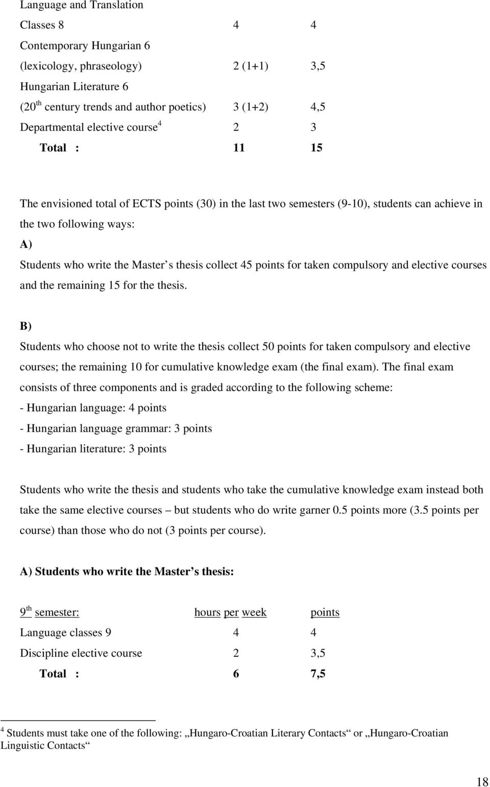 thesis collect 45 points for taken and elective courses and the remaining 15 for the thesis.