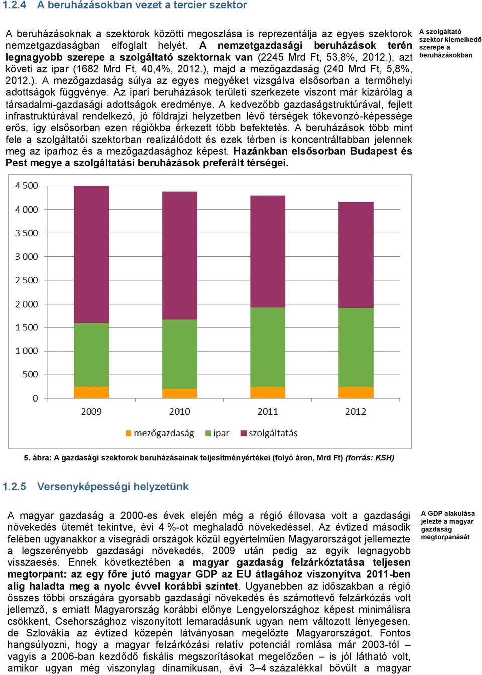 ), majd a mezőgazdaság (240 Mrd Ft, 5,8%, 2012.). A mezőgazdaság súlya az egyes megyéket vizsgálva elsősorban a termőhelyi adottságok függvénye.