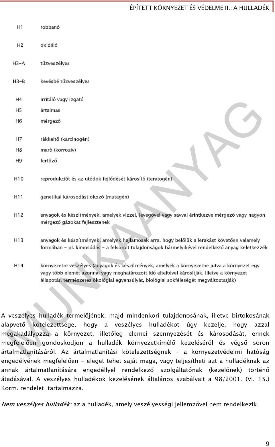 gázokat fejlesztenek anyagok és készítmények, amelyek hajlamosak arra, hogy belőlük a lerakást követően valamely formában - pl.