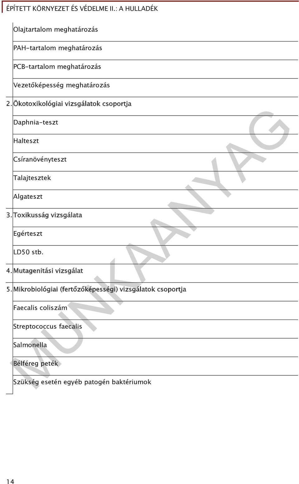 Toxikusság vizsgálata Egérteszt LD50 stb. 4. Mutagenitási vizsgálat 5.