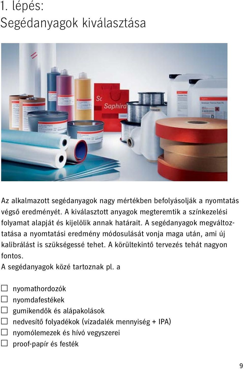 A segédanyagok megváltoztatása a nyomtatási eredmény módosulását vonja maga után, ami új kalibrálást is szükségessé tehet.