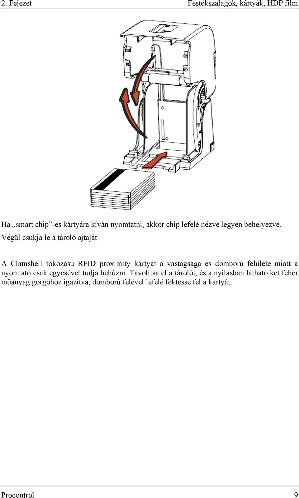 A Clamshell tokozású RFID proximity kártyát a vastagsága és domború felülete miatt a nyomtató csak egyesével