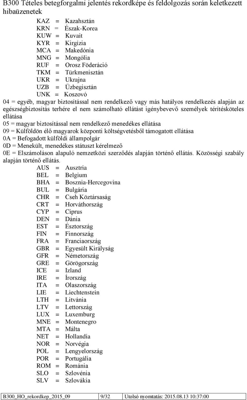 biztosítással nem rendelkező menedékes ellátása 09 = Külföldön élő magyarok központi költségvetésből támogatott ellátása 0A = Befogadott külföldi állampolgár 0D = Menekült, menedékes státuszt