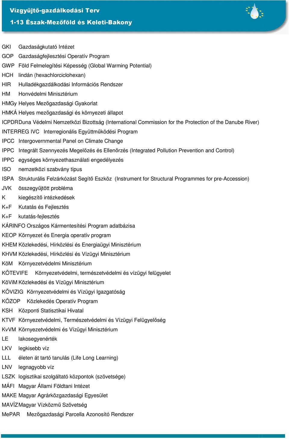 Protection of the Danube River) INTERREG IVC Interregionális Együttműködési Program IPCC Intergovernmental Panel on Climate Change IPPC Integrált Szennyezés Megelőzés és Ellenőrzés (Integrated