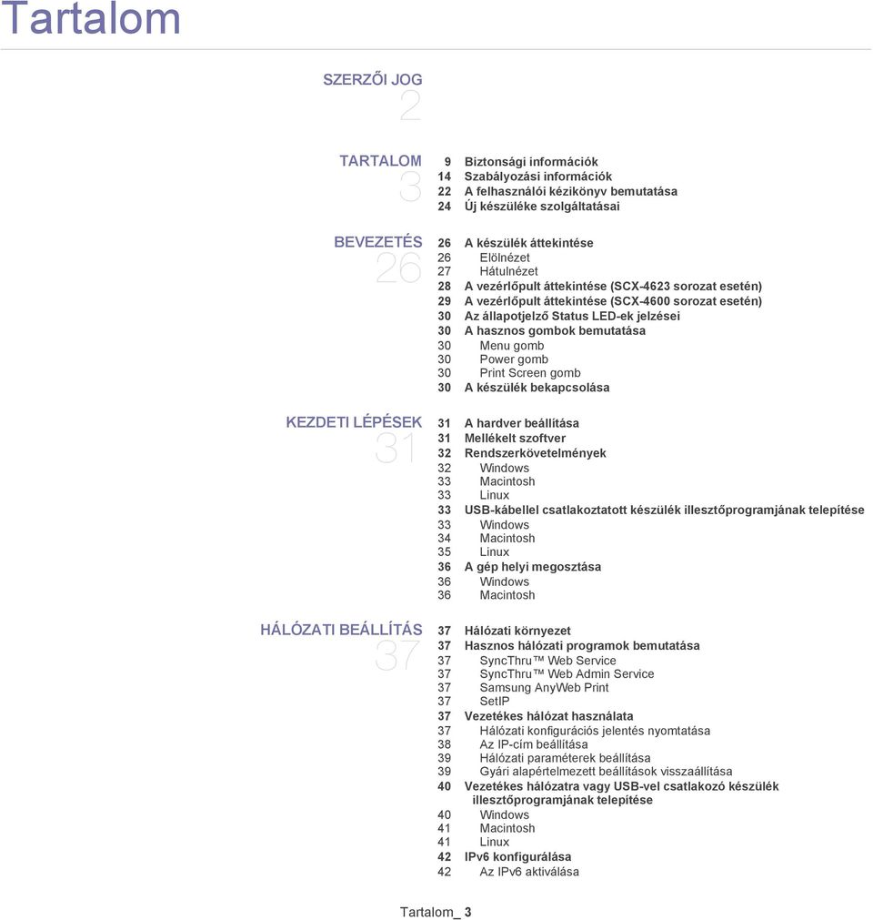 Menu gomb 30 Power gomb 30 Print Screen gomb 30 A készülék bekapcsolása KEZDETI LÉPÉSEK 31 31 A hardver beállítása 31 Mellékelt szoftver 32 Rendszerkövetelmények 32 Windows 33 Macintosh 33 Linux 33