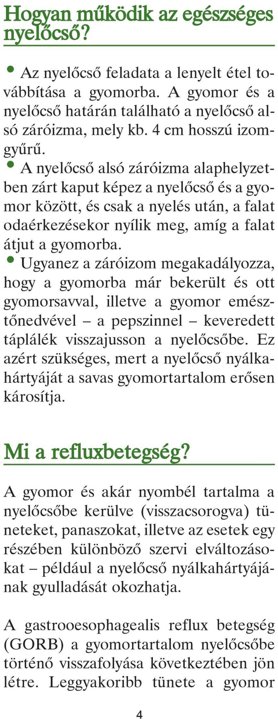 Ugyanez a záróizom megakadályozza, hogy a gyomorba már bekerült és ott gyomorsavval, illetve a gyomor emésztônedvével a pepszinnel keveredett táplálék visszajusson a nyelôcsôbe.