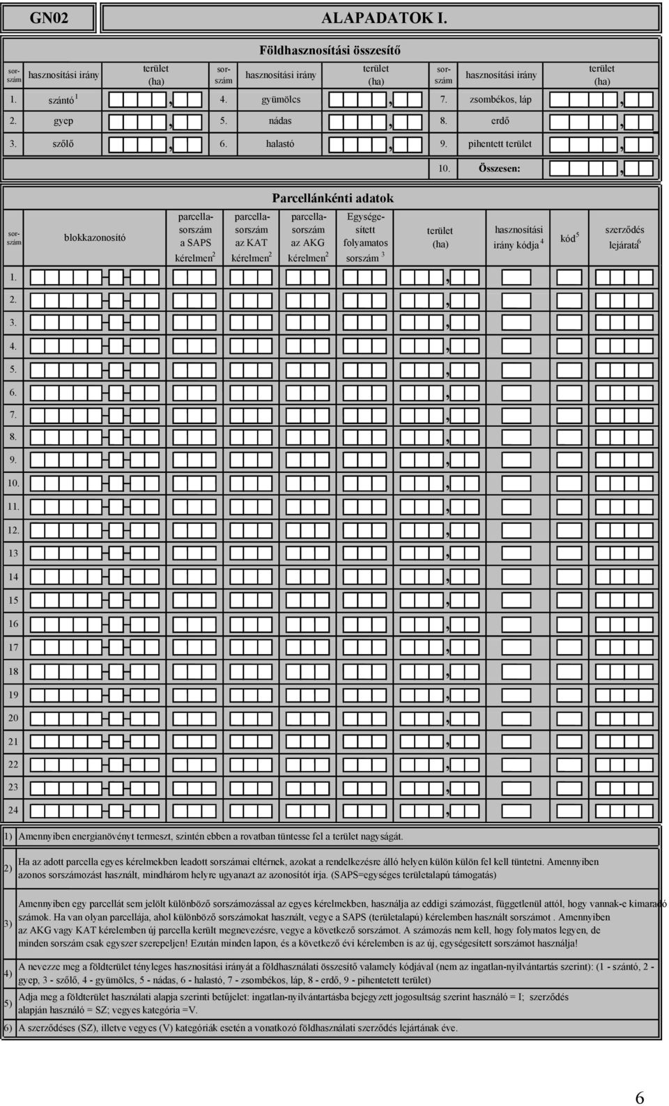 13 14 15 16 17 18 19 20 21 22 23 24 parcella a SAPS kérelmen 2 parcella az KAT kérelmen 2 parcella az AKG kérelmen 2 Egységesített folyamatos 3 hasznosítási irány kódja 4 5 kód szerződés lejárata 6