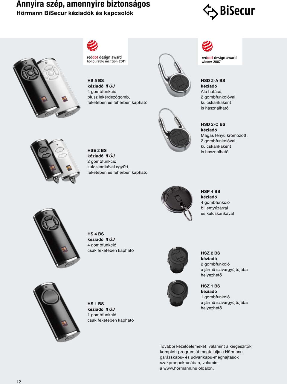 kulcskarikaként is használható HSP 4 BS kéziadó 4 gombfunkció billentyűzárral és kulcskarikával HS 4 BS kéziadó ÚJ 4 gombfunkció csak feketében kapható HS 1 BS kéziadó ÚJ 1 gombfunkció csak feketében