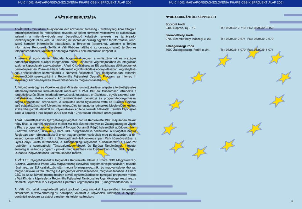 A Társaság mûködteti az ország egyetlen térinformatikai rendszerû komplex információs adatbázisát, a Térport-ot (terport.hu), valamint a Területi Információs Rendszert (TeIR).