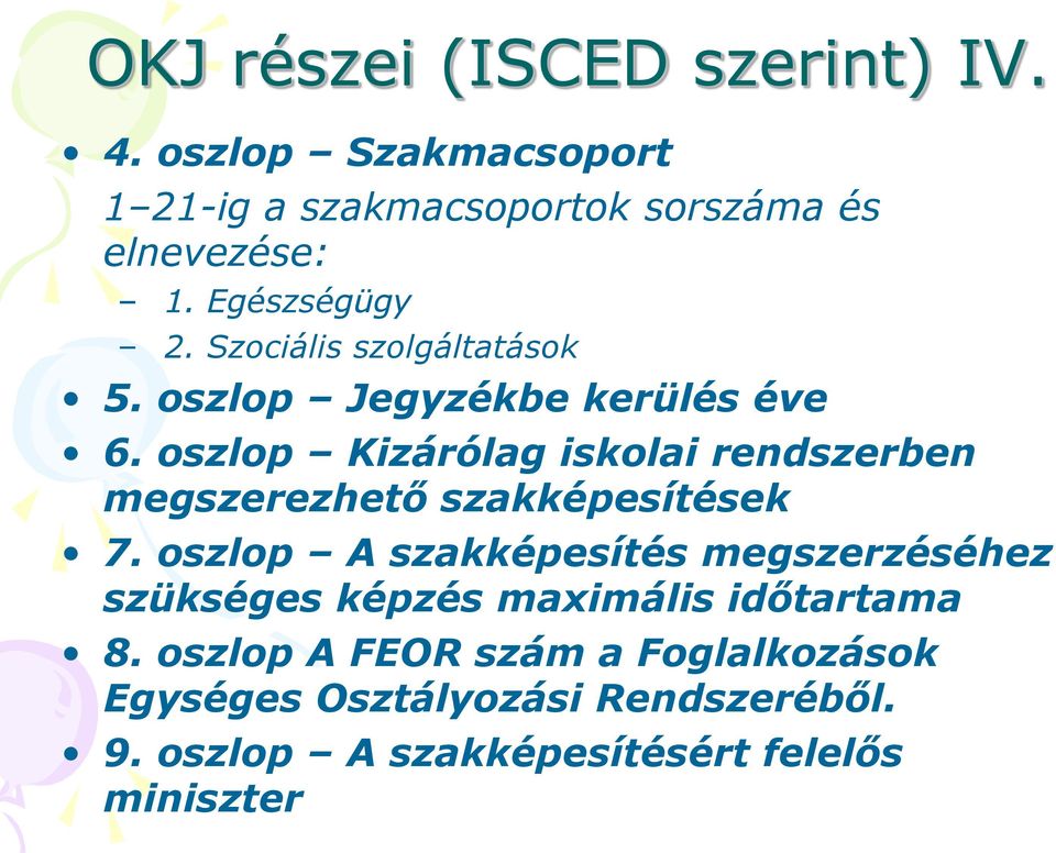 oszlop Kizárólag iskolai rendszerben megszerezhető szakképesítések 7.