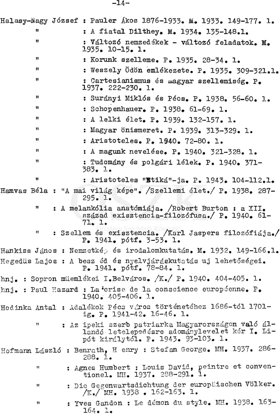 1. " : A lelki élet. P. 1939. 132-157. 1. 11 : Magyar önismeret. P. 1939. 313-329. 1. " : Aristoteles. P. 1940. 72-80, 1. " : A magunk nevelése. P. 1940. 321-328, 1, " : Tudomány és polgári lélek, P, 1940.