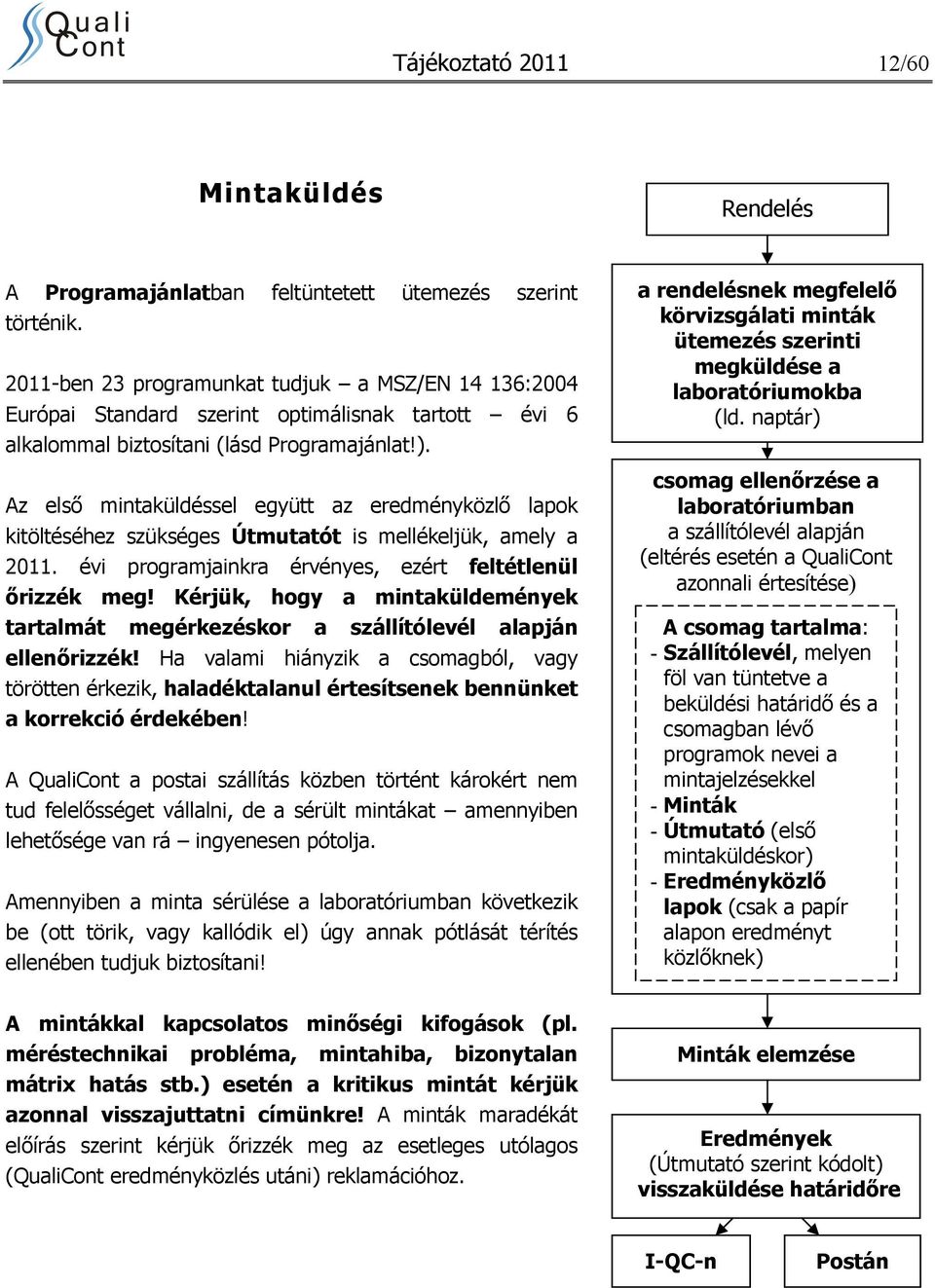 Az első mintaküldéssel együtt az eredményközlő lapok kitöltéséhez szükséges Útmutatót is mellékeljük, amely a 2011. évi programjainkra érvényes, ezért feltétlenül őrizzék meg!