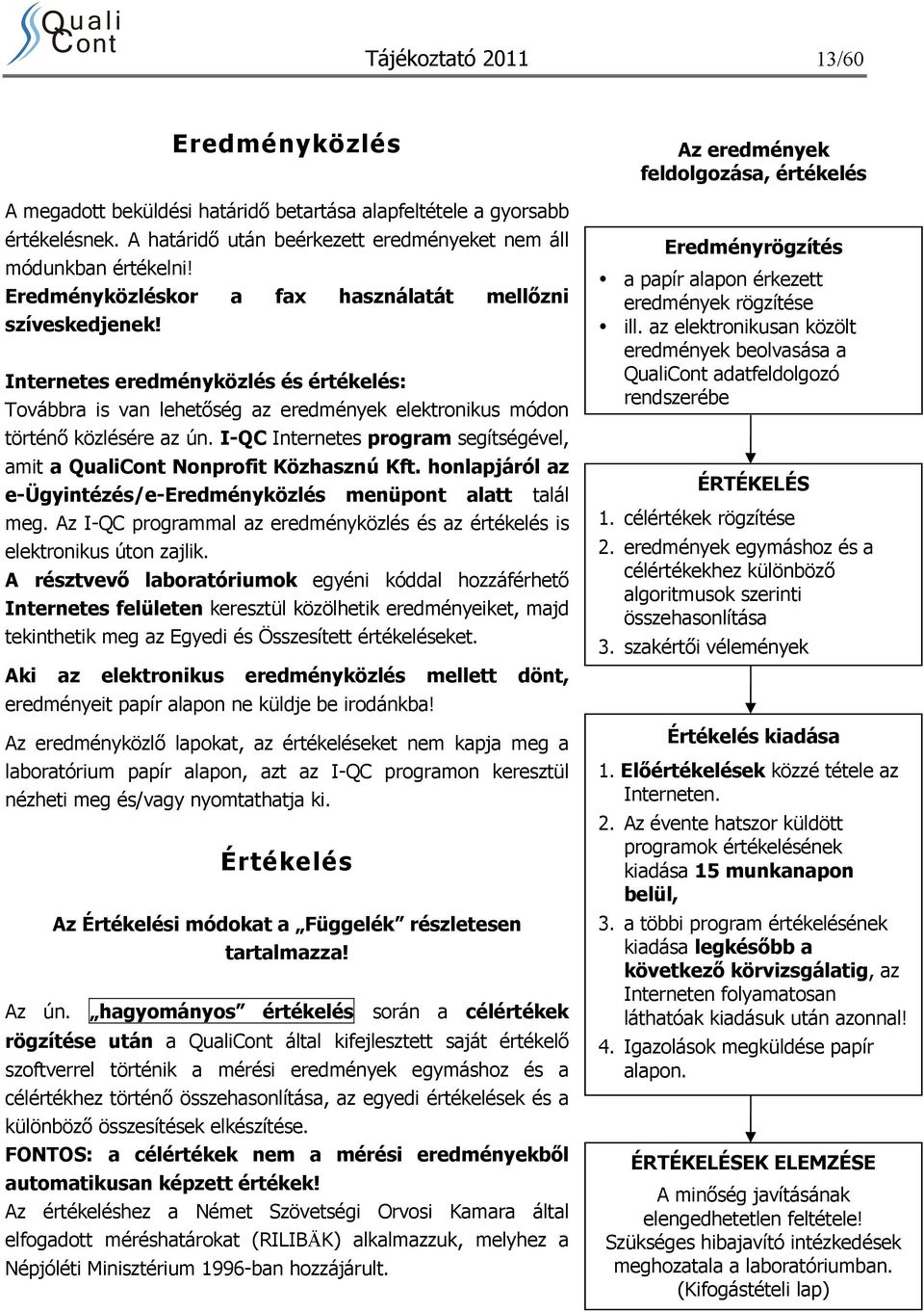 I-QC Internetes program segítségével, amit a QualiCont Nonprofit Közhasznú Kft. honlapjáról az e-ügyintézés/e-eredményközlés menüpont alatt talál meg.