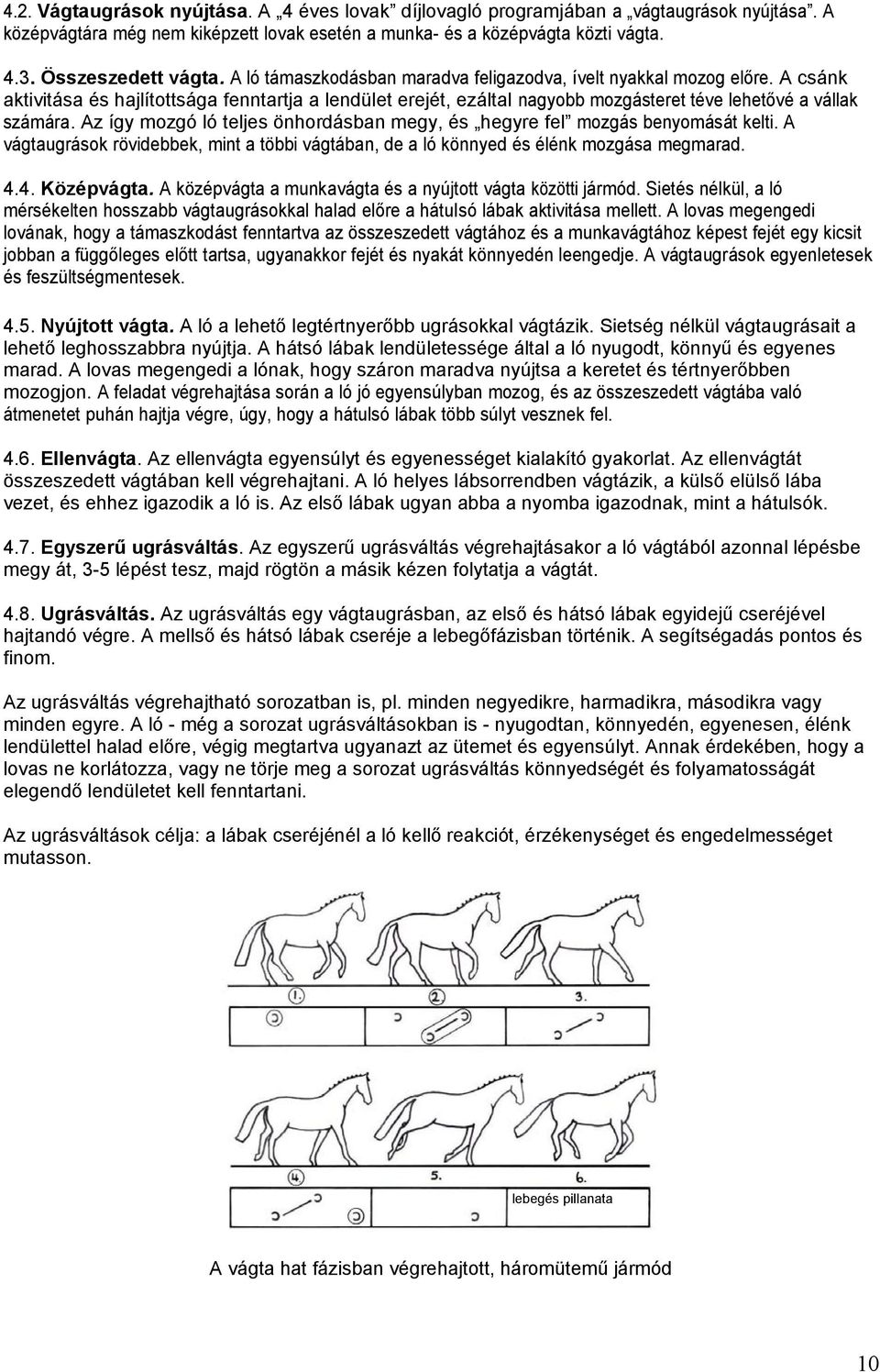 Az így mozgó ló teljes önhordásban megy, és hegyre fel mozgás benyomását kelti. A vágtaugrások rövidebbek, mint a többi vágtában, de a ló könnyed és élénk mozgása megmarad. 4.4. Középvágta.