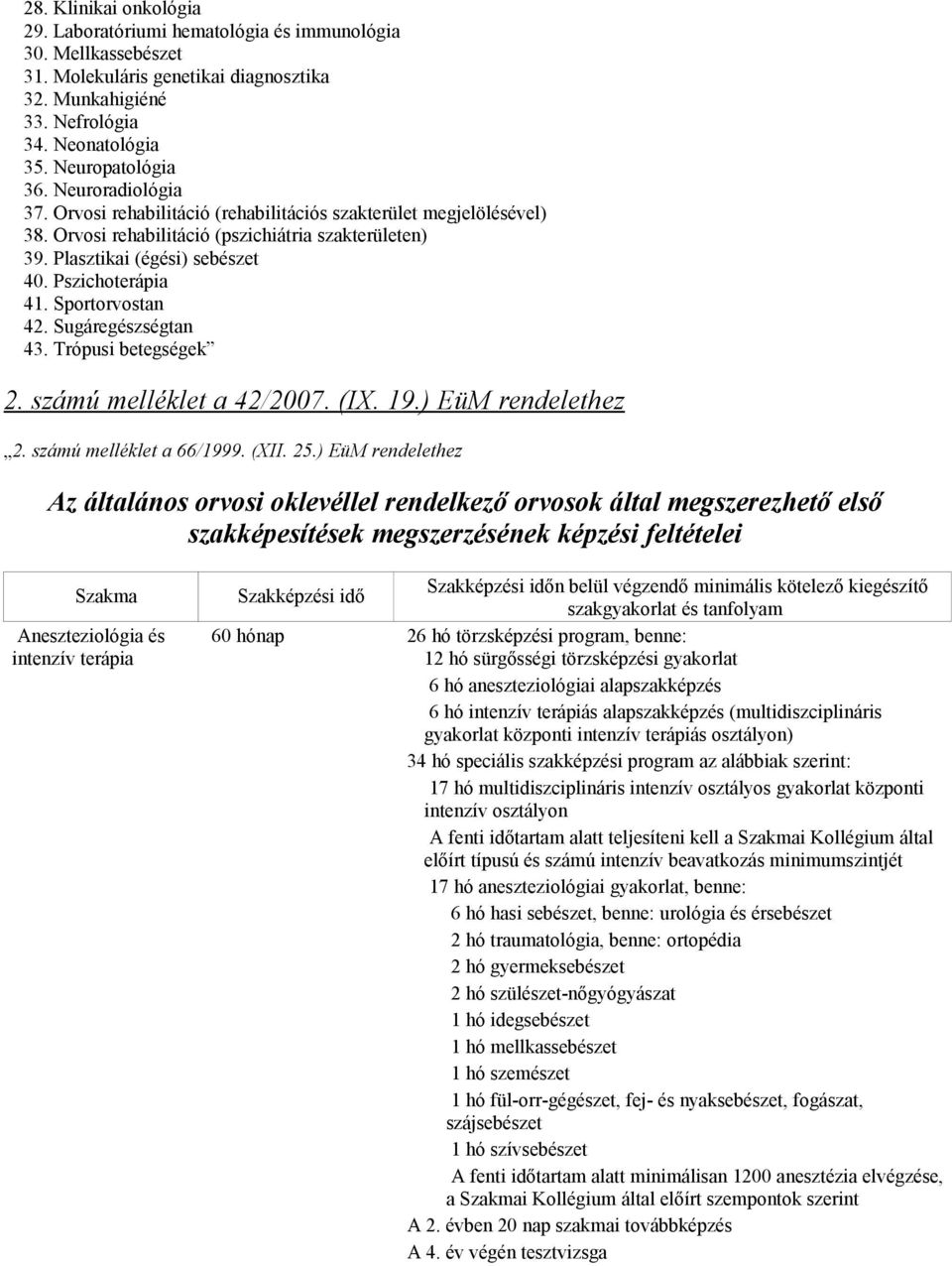 Sportorvostan 42. Sugáregészségtan 43. Trópusi betegségek 2. számú melléklet a 42/2007. (IX. 19.) EüM rendelethez 2. számú melléklet a 66/1999. (XII. 25.