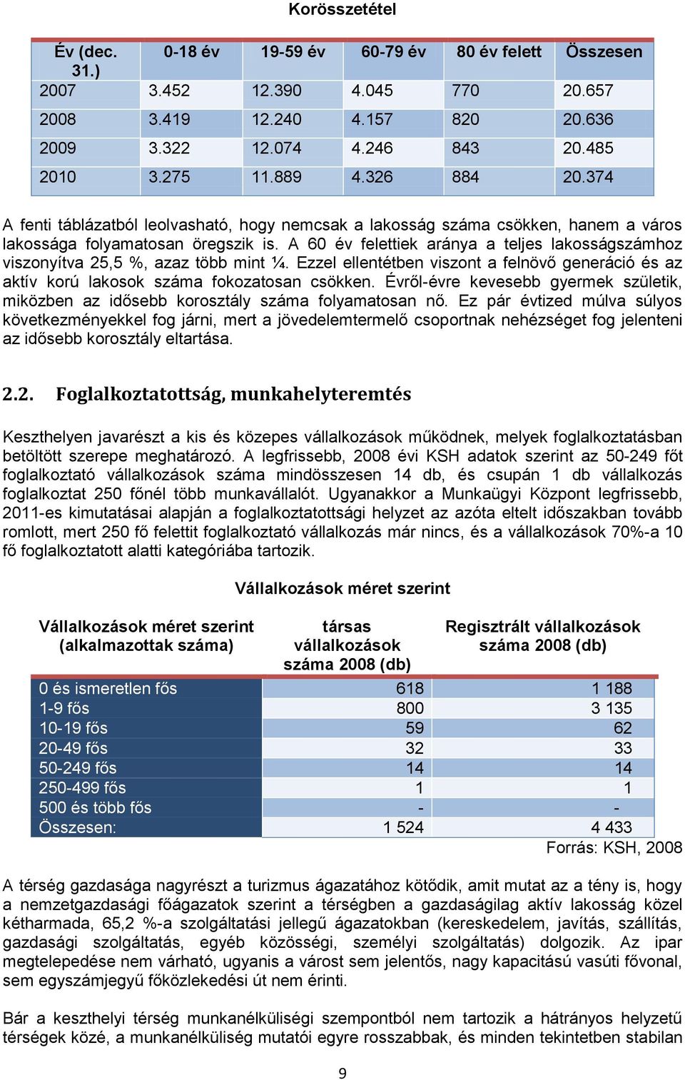 A 60 év felettiek aránya a teljes lakosságszámhoz viszonyítva 25,5 %, azaz több mint ¼. Ezzel ellentétben viszont a felnövő generáció és az aktív korú lakosok száma fokozatosan csökken.