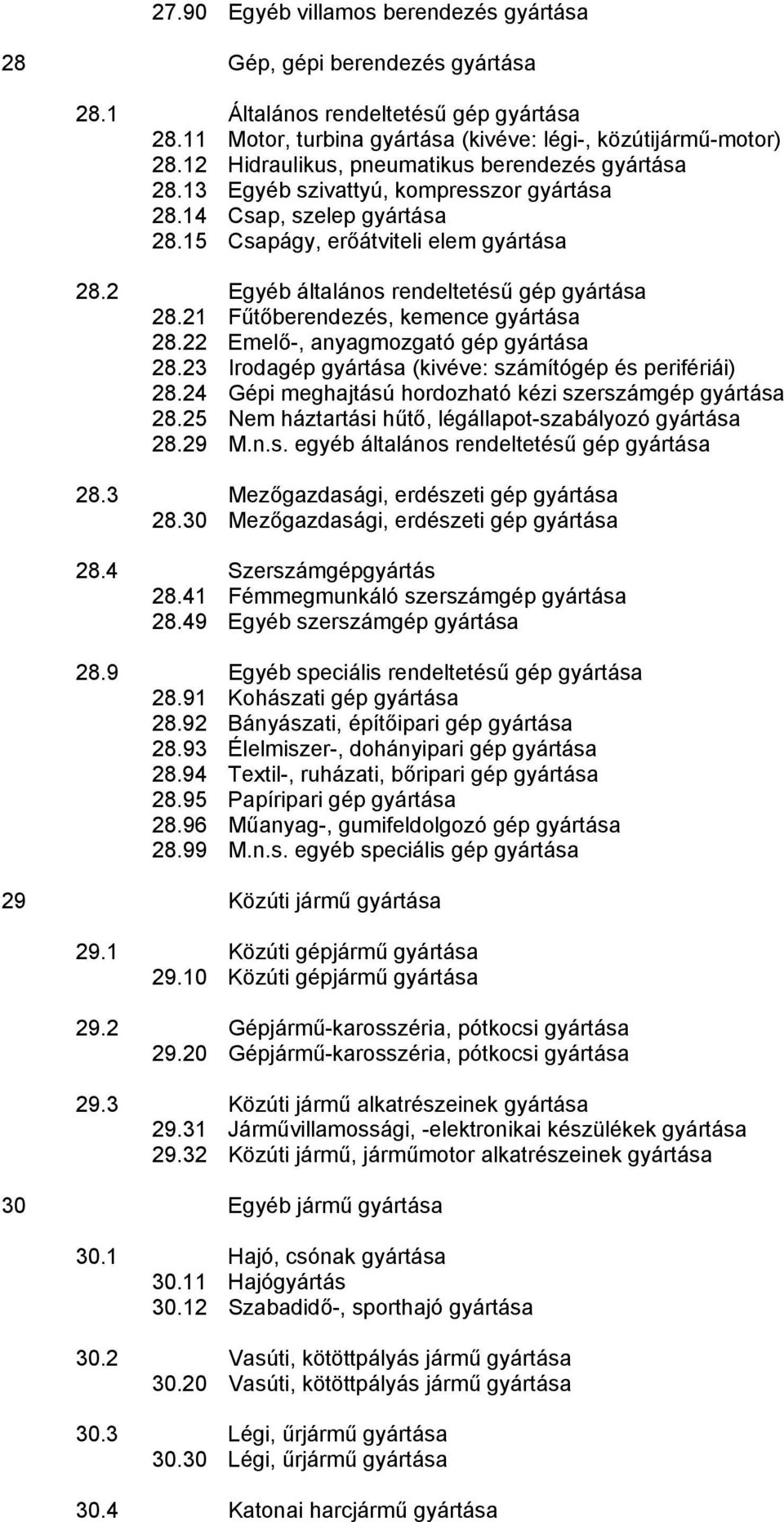 2 Egyéb általános rendeltetésű gép gyártása 28.21 Fűtőberendezés, kemence gyártása 28.22 Emelő-, anyagmozgató gép gyártása 28.23 Irodagép gyártása (kivéve: számítógép és perifériái) 28.