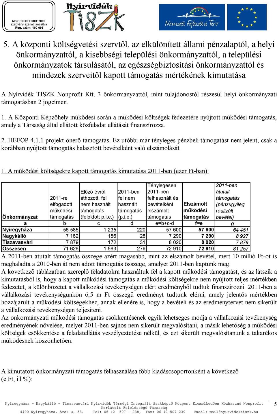 3 önkormányzattól, mint tulajdonostól részesül helyi önkormányzati támogatásban 2 jogcímen. 1.