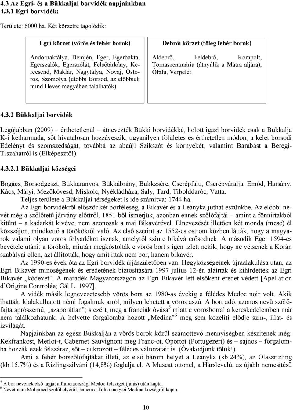 Borsod, az előbbiek mind Heves megyében találhatók) Debrői körzet (főleg fehér borok) Aldebrő, Feldebrő, Kompolt, Tornaszentmária (átnyúlik a Mátra aljára), Ófalu, Verpelét 4.3.