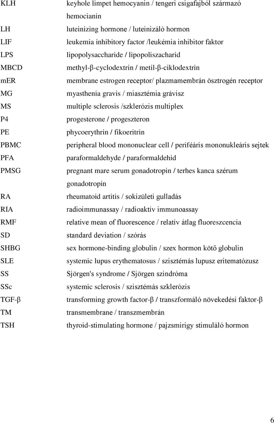 receptor myasthenia gravis / miasztémia grávisz multiple sclerosis /szklerózis multiplex progesterone / progeszteron phycoerythrin / fikoeritrin peripheral blood mononuclear cell / periféáris