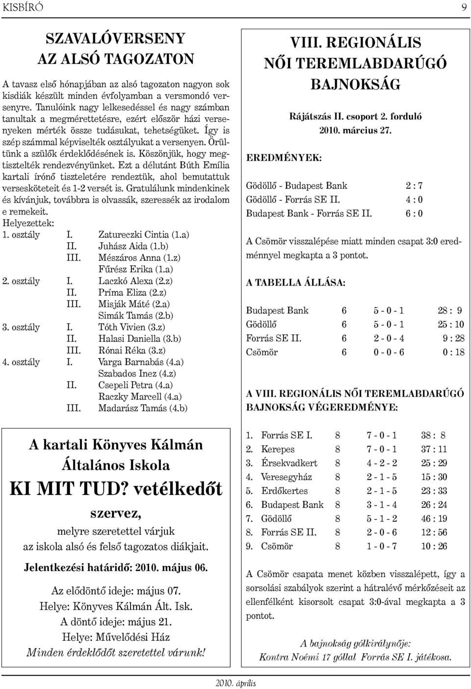 Örültünk a szülõk érdeklõdésének is. Köszönjük, hogy megtisztelték rendezvényünket. Ezt a délutánt Búth Emília kartali írónõ tiszteletére rendeztük, ahol bemutattuk versesköteteit és 1-2 versét is.