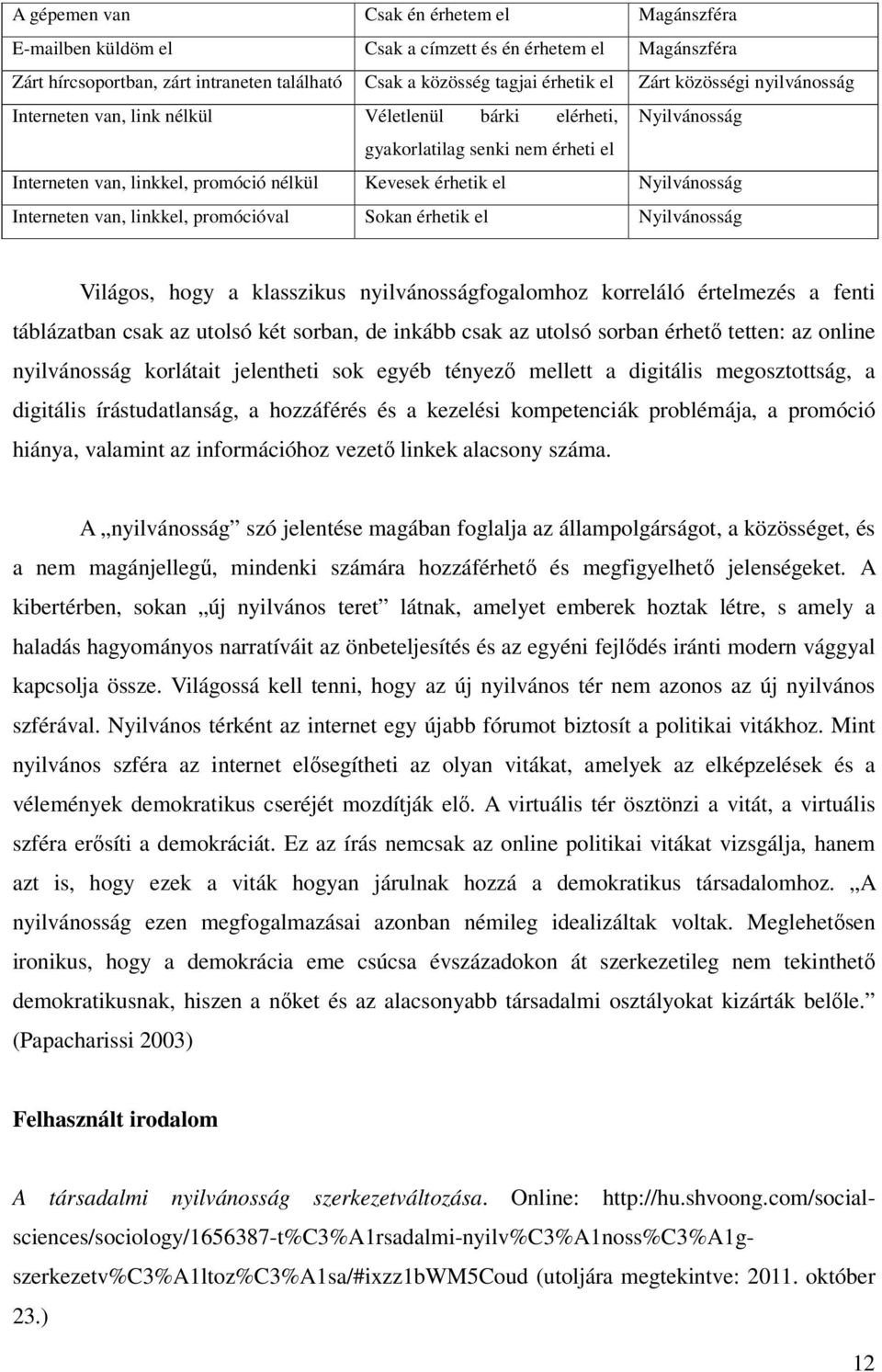 Interneten van, linkkel, promócióval Sokan érhetik el Nyilvánosság Világos, hogy a klasszikus nyilvánosságfogalomhoz korreláló értelmezés a fenti táblázatban csak az utolsó két sorban, de inkább csak