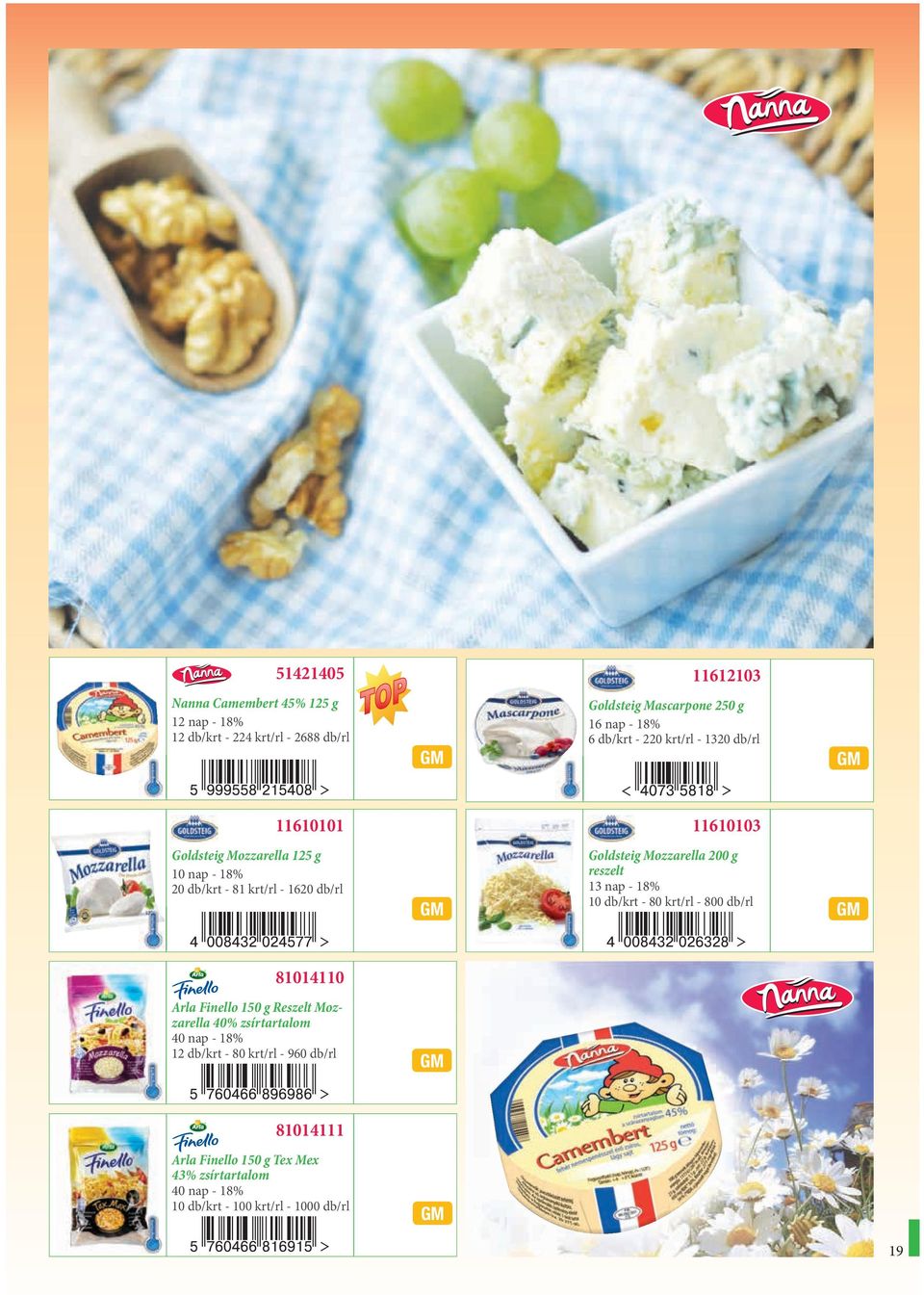 Mozzarella 200 g reszelt 10 db/krt - 80 krt/rl - 800 db/rl 81014110 Arla Finello 150 g Reszelt Mozzarella 40% zsírtartalom 40 nap -