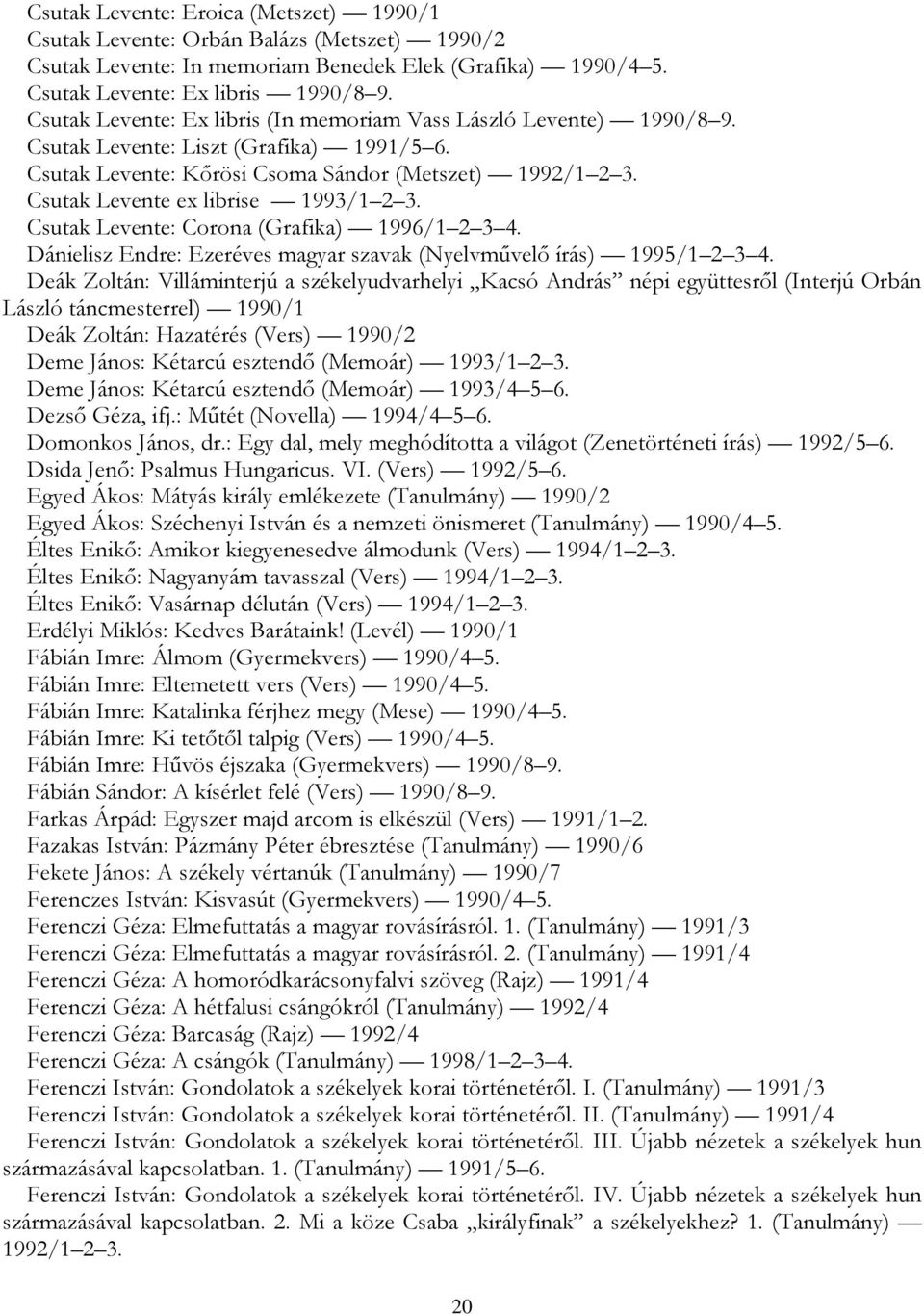 Csutak Levente ex librise 1993/1 2 3. Csutak Levente: Corona (Grafika) 1996/1 2 3 4. Dánielisz Endre: Ezeréves magyar szavak (Nyelvművelő írás) 1995/1 2 3 4.